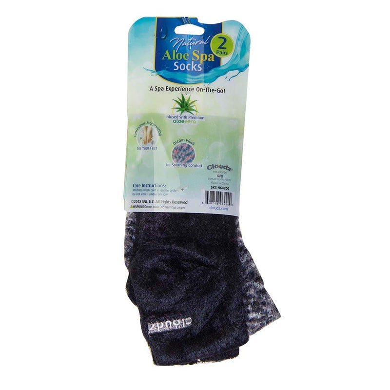 Cloudz - Black Natural Aloe Vera Spa Socks - (2 Pairs/Assorted Solid & Patterned) - Image 3